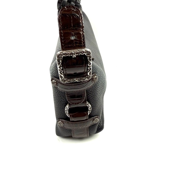 Brighton Handbag Black Brown Leather Shoulder Bag Purse Bag Charm Silver Accent - Picture 4 of 16